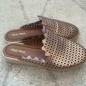Klub Nico Leather Slip On Espadrilles, Rose Gold, Laser Cut, size 7